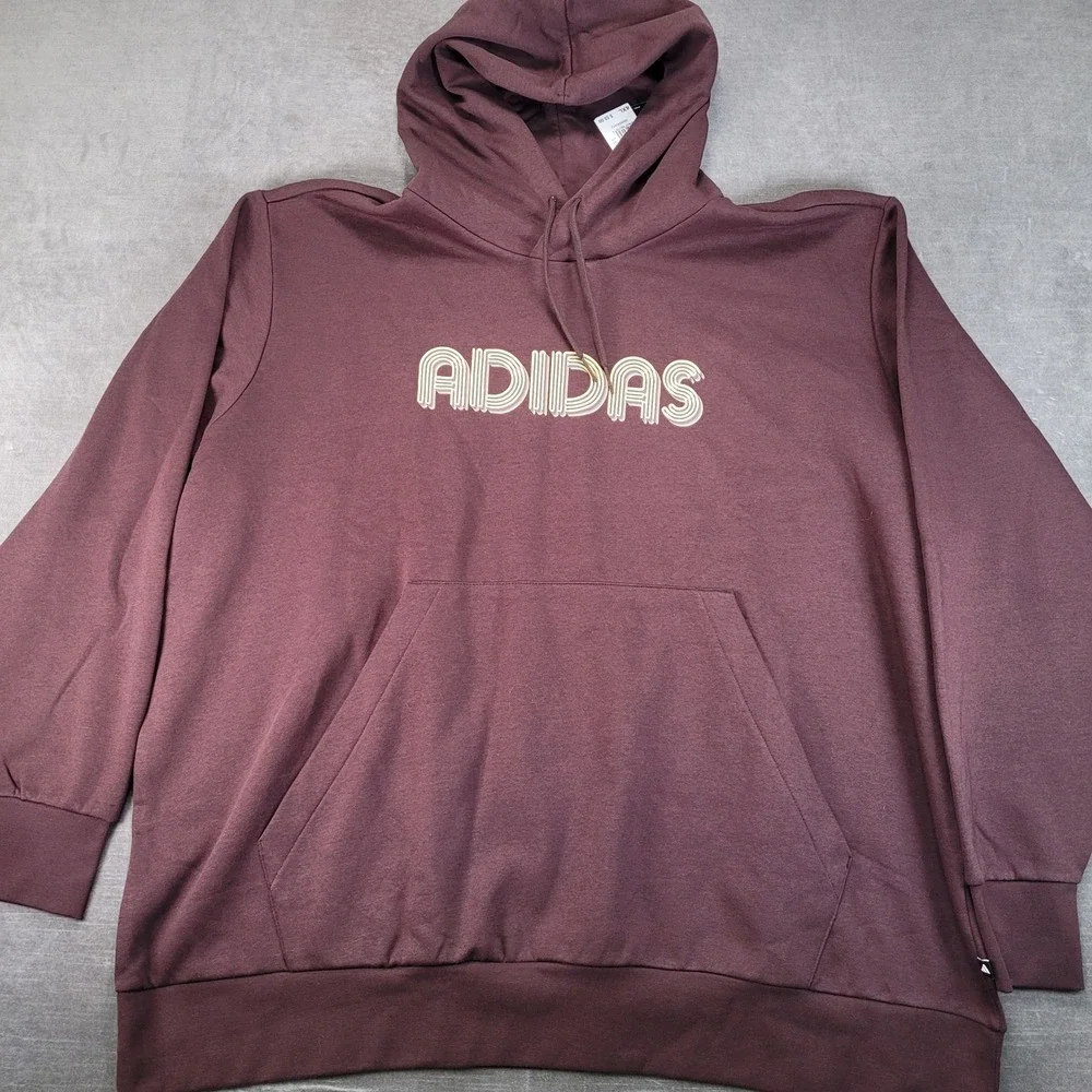 Adidas Mens 4XL‎ Hoodie Maroon Retro Linear Logo Pullover Sweatshirt New